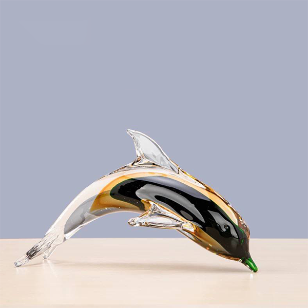 Hand-Blown Glass Dolphin Sculpture-MM144