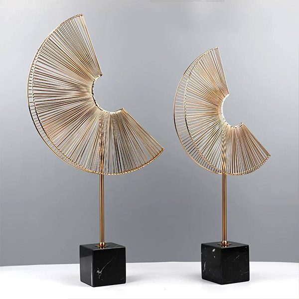 Two metal fan-shaped decorative statues-GD22
