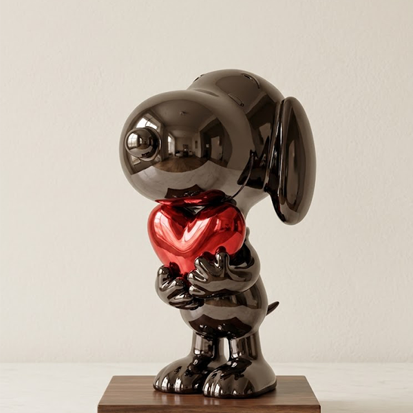 Glossy Black Snoopy with Red Heart Porcelain Figurine-GH92