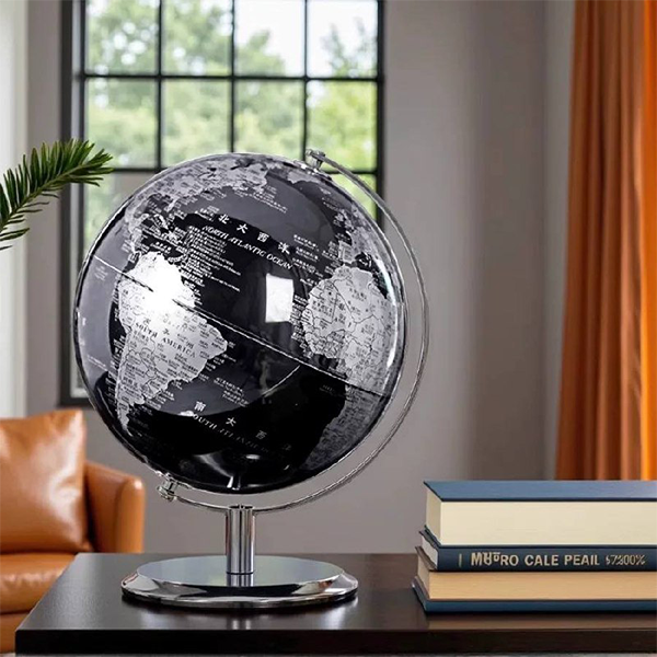 Luxury Metallic Black & Silver Rotating Desk Globe-MM181