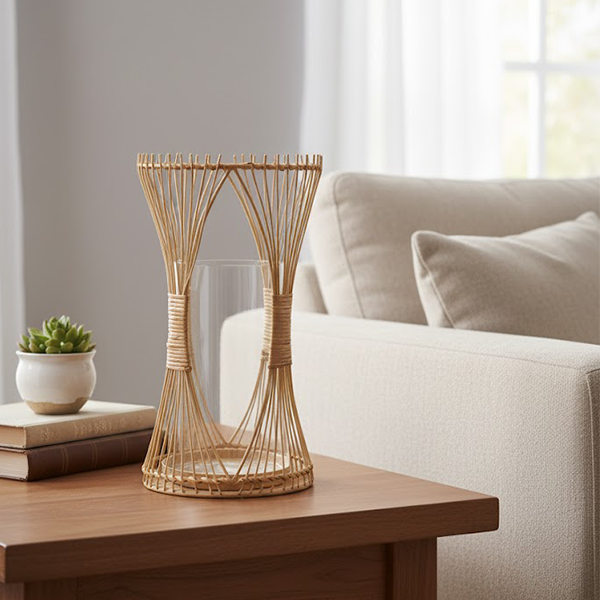 Hourglass Rattan and Glass Vase/Lantern-A 44