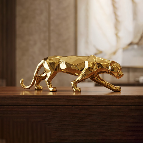 Geometric Golden Panther Porcelain Sculpture-GH98