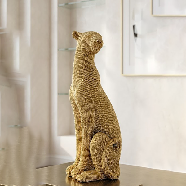 Luxury Gold Beaded Panther Sitting Statue-GH90