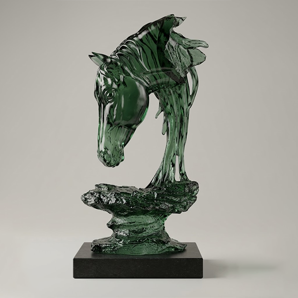 Luxury Translucent Glass Horse Head Majesty Statu-MM171