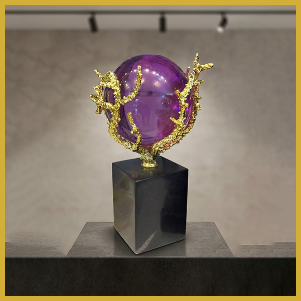 Golden Coral & Crystal Sphere Sculpture-LY40