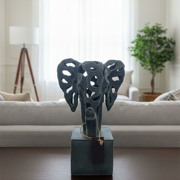 Dark Gray Elephant Head Sculpture-MM127