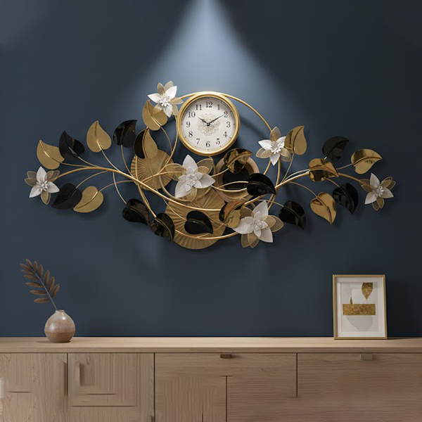 Luxury Golden and Black Leaf Wall Clock 180X60 cm-MM134