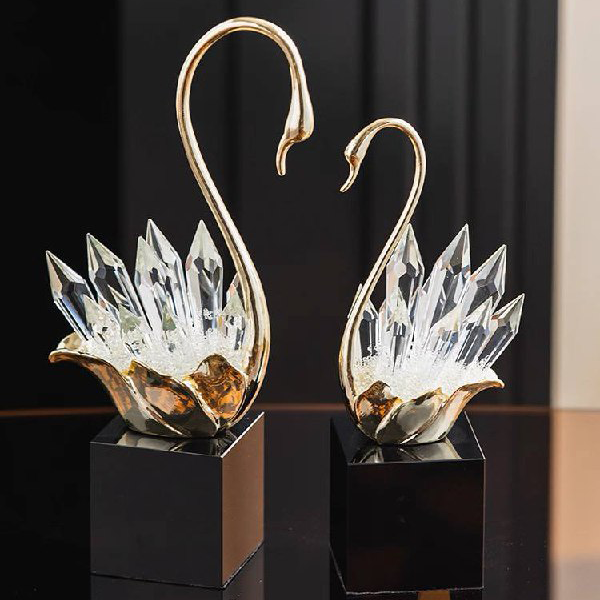 Golden and crystal swan statues-GD39