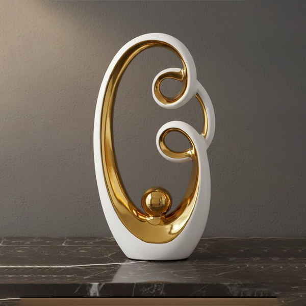 Modern Abstract Gold and White Sculpture-NC01
