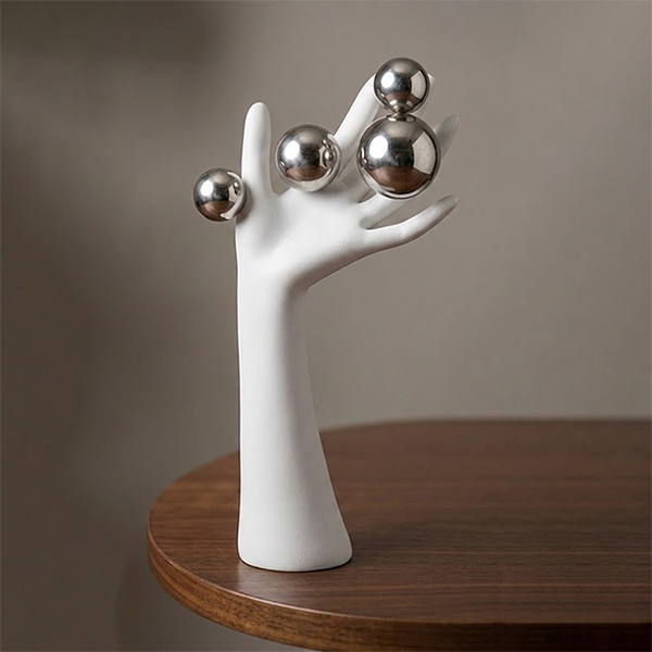 Modern Hand Sculpture with Chrome Spheres-GH99
