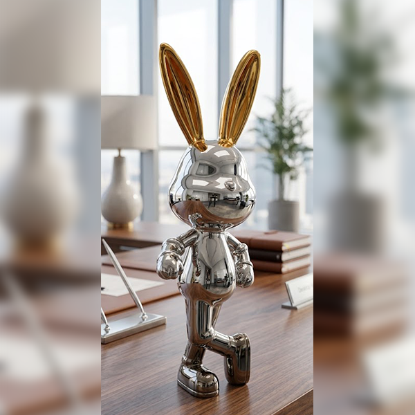 Metallic Chrome Bunny Porcelain Sculpture-GH96