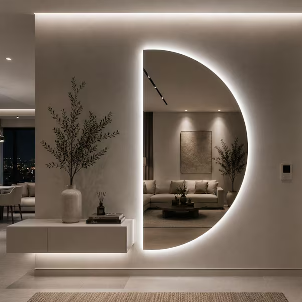 D-Shape Asymmetrical LED Wall Mirror (Doctor Greesh Glass - 6mm)-LM10