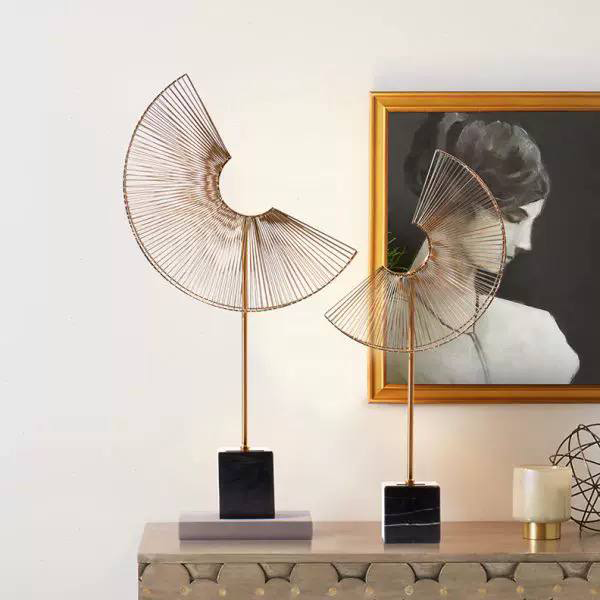 Two metal fan-shaped decorative statues-GD22