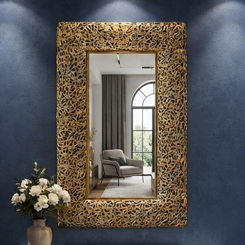 Golden Woven Pattern Wall Mirror (96 × 55 cm)-JD47