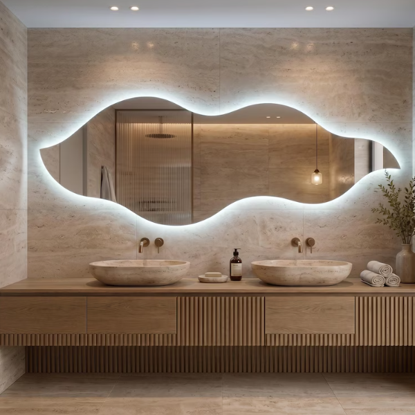 Flame-Shaped Frameless LED Mirror (Doctor Greesh Glass - 6mm)-LM11