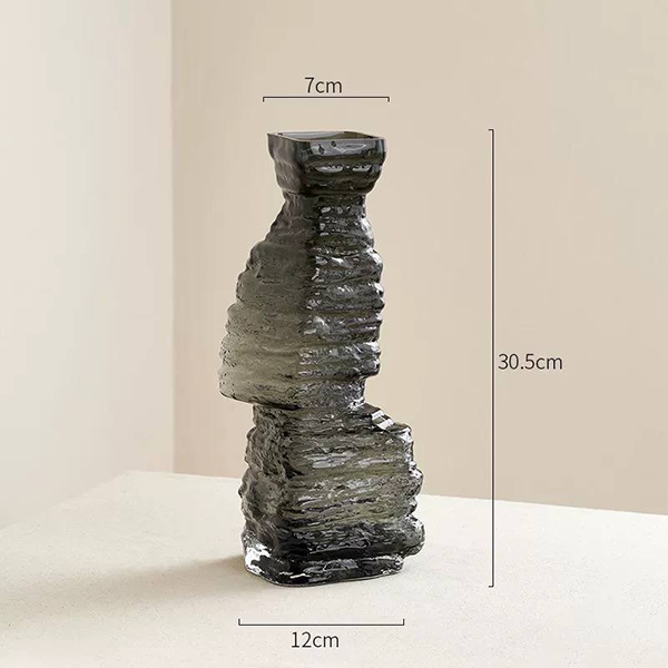 Set of 2 Sculptural Smoked Glass Vases-GD26