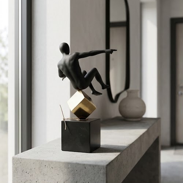 Abstract Balance Man on Cube Sculpture-LY16