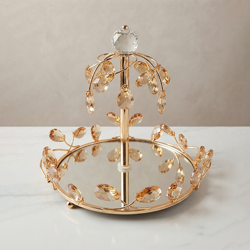 Crystal-Accented Gold Decorative Tray-13HR12