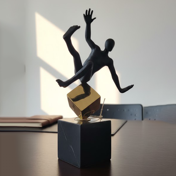 Abstract Balance Man on Cube Sculpture-LY16