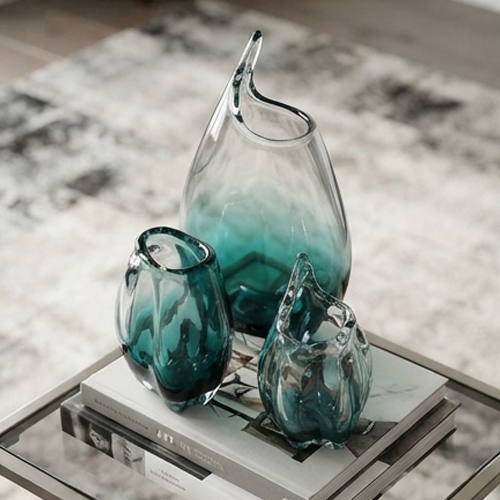 Teal Gradient Artisan Glass Vase Set-mm224