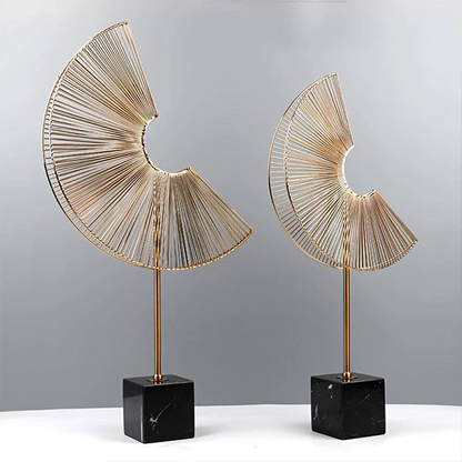 Two metal fan-shaped decorative statues-GD22