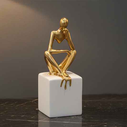 Golden Thinker on Cube Sculpture-NC02