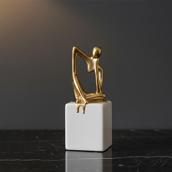 Golden Thinker on Cube Sculpture-NC03