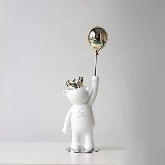 Nordic Porcelain Crown Bear with Golden Balloon Statue-MM172