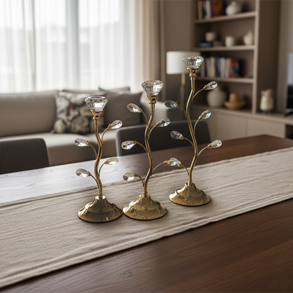 Crystal Leaf Golden Candle Holders-sn11