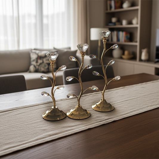 Crystal Leaf Golden Candle Holders-sn11