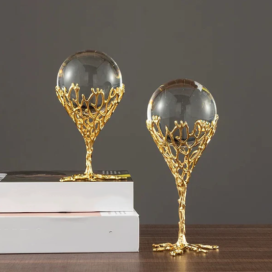 Decorative Crystal Sphere with Abstract Gold Stand-GD12