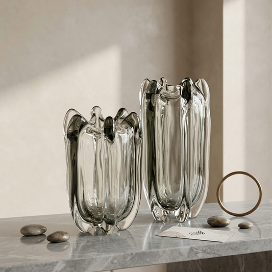 Smoky Ripple Glass Vases (Set of 2)-GD44