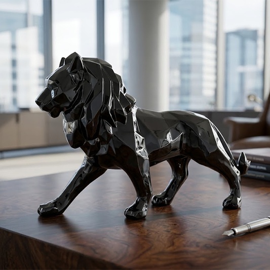 Geometric Black Lion Porcelain Sculpture-GH97