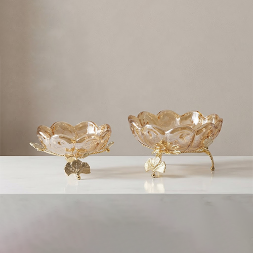 Golden Leaf Glass Bowl Set-HR38