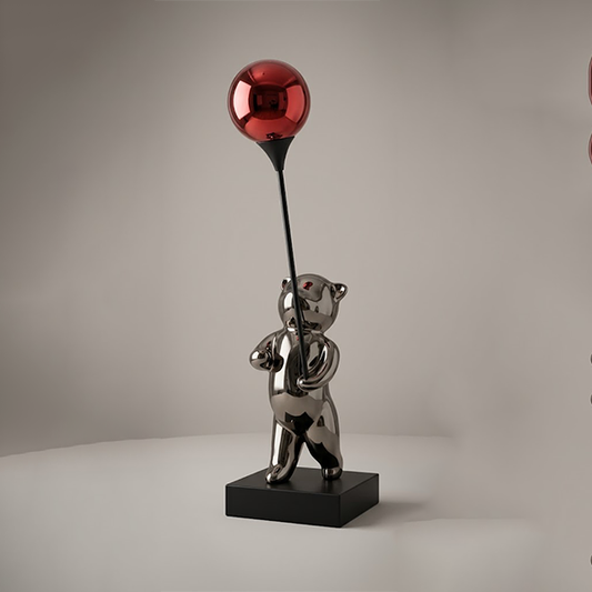 Chrome Bear with Red Balloon Porcelain Figurine-GH103