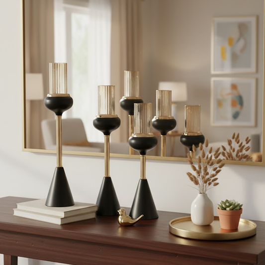 Contemporary Black and Gold Candlestick Set-dr