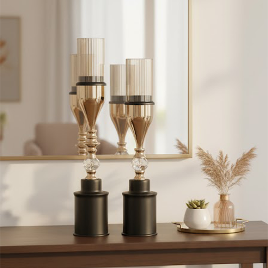Luxury Black and Gold Crystal Candlesticks-Hk 021