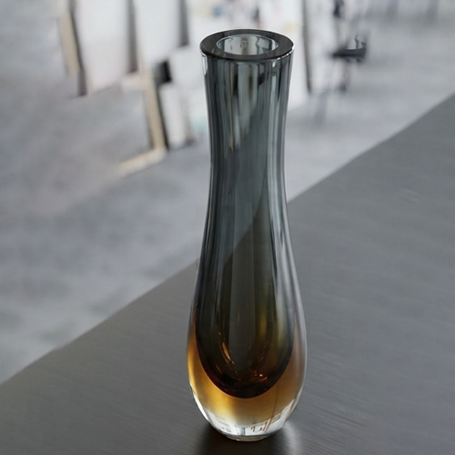 Amber & Charcoal Art Glass Floor Vase-MM227