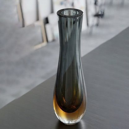 Amber & Charcoal Art Glass Floor Vase-MM227