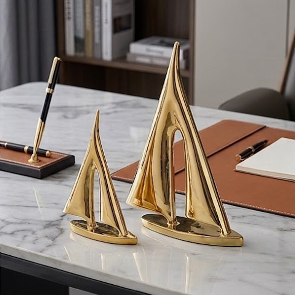 Set Golden Sailboat Statues-GD34