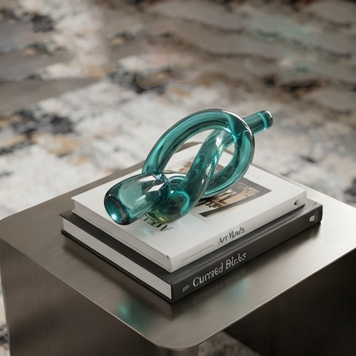 Teal Glass Knot Sculpture-mm225