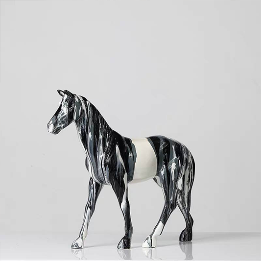 Nordic Abstract Fluid Marbled Porcelain Horse Statue-MM177