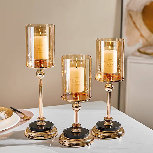 Set of 3 Golden Candle Holders-GD45