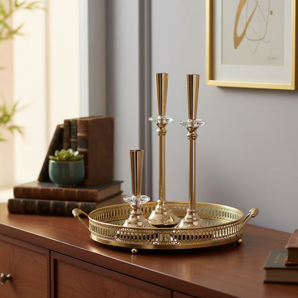 Elegant Gold and Crystal Candle Holder Set-Hk 095