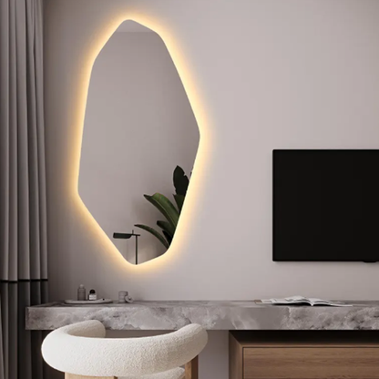 Large Asymmetrical Lighted Mirror, Irregular Geometric-LM15