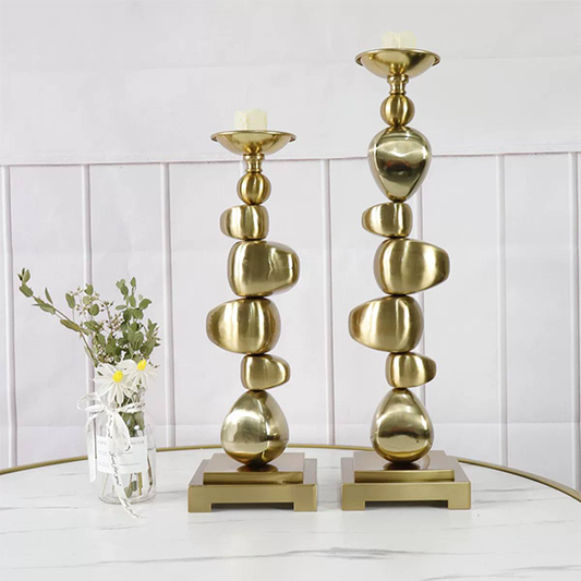 Modern Sculptural Gold-Toned Candle Holders-GD13