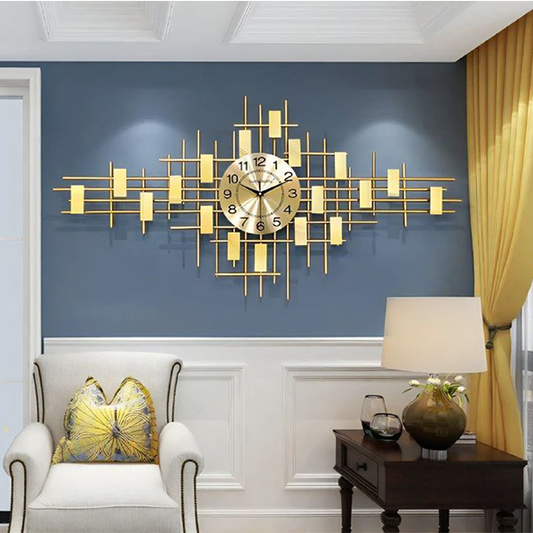 Artistic Gold Floral Silent Wall Clock - Metal (102x51 cm)-116