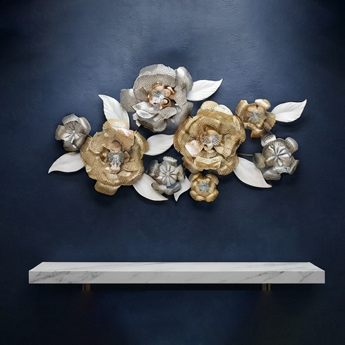 Gold and Silver Metallic Floral Wall Art Decor-JD54