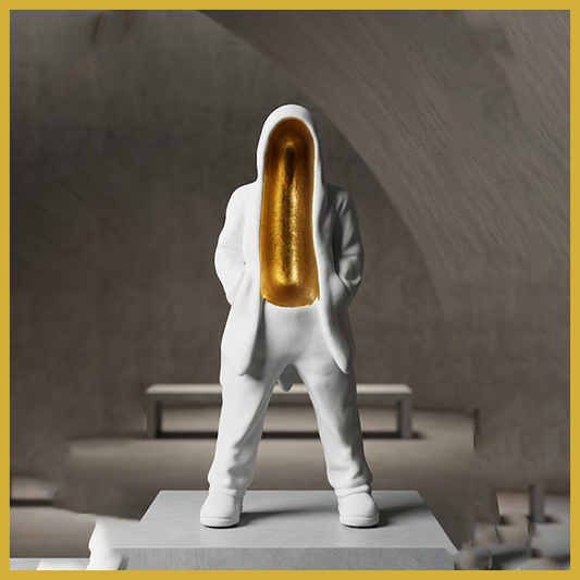 Modern Hooded Figure Sculpture (White & Gold)-LY35