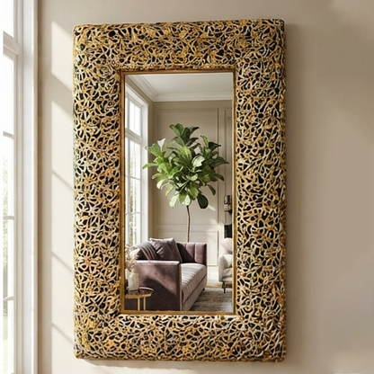 Golden Woven Pattern Wall Mirror (96 × 55 cm)-JD47